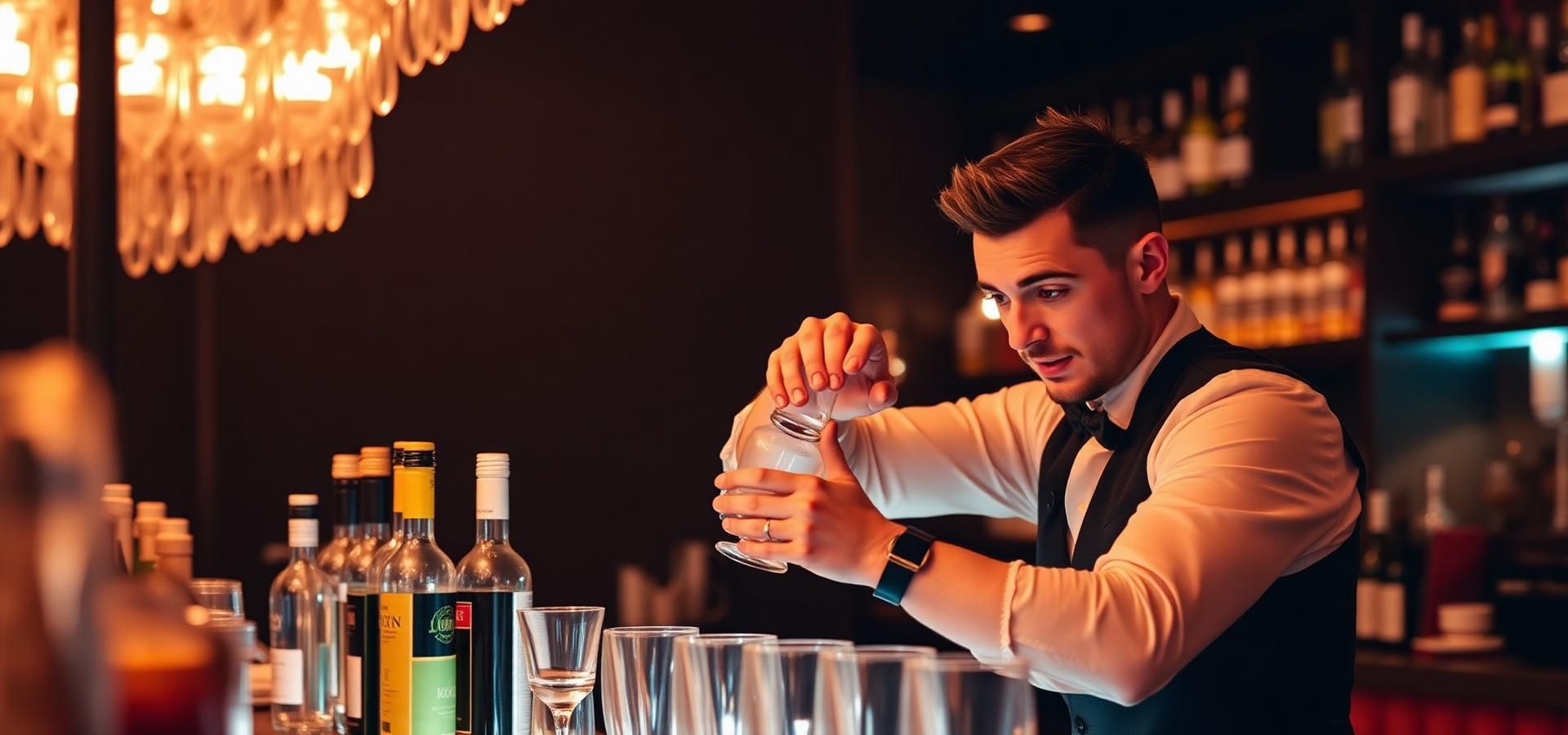 Professional bartender preparing drinks at an upscale Bay Area event bar